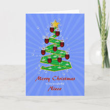 Nièce, arbre de Noël avec vin