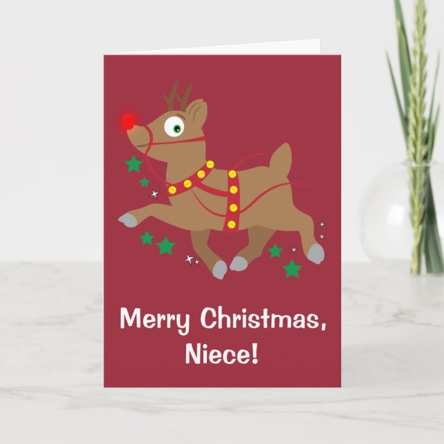 Cartes Pour Fêtes Annuelles Niece Christmas with Red-Nosed Reindeer (Devant)