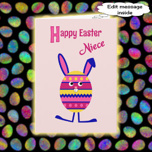 Cartes Pour Fêtes Annuelles Nièce OEuf de Pâques lapin rose