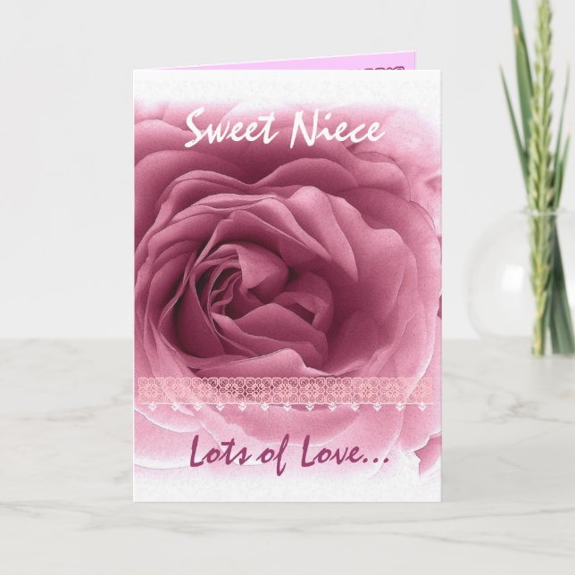 Cartes Pour Fêtes Annuelles NIECE Valentine's Day - Rose rose rose et dentelle (Devant)