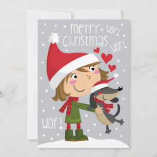 Cartes Pour Fêtes Annuelles Niña y perro salchicha. Petite fille et dachshund.