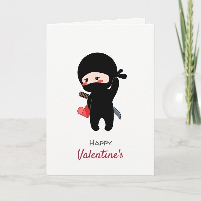 Cartes Pour Fêtes Annuelles Ninja de rougissement timide tenant le coeur de (Devant)