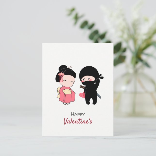 Cartes Pour Fêtes Annuelles Ninja et Geisha Happy Valentine (Debout devant)