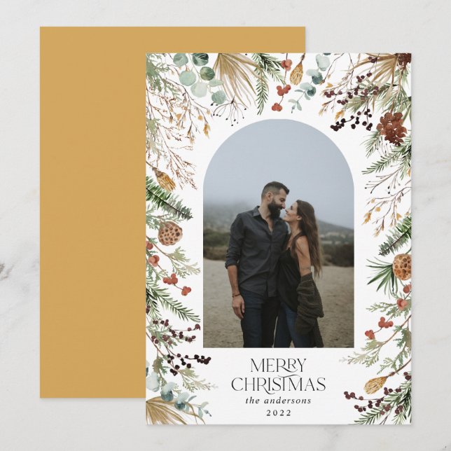 Cartes Pour Fêtes Annuelles Noël 1 arche photo aquarelle botanique floral (Devant / Derrière)