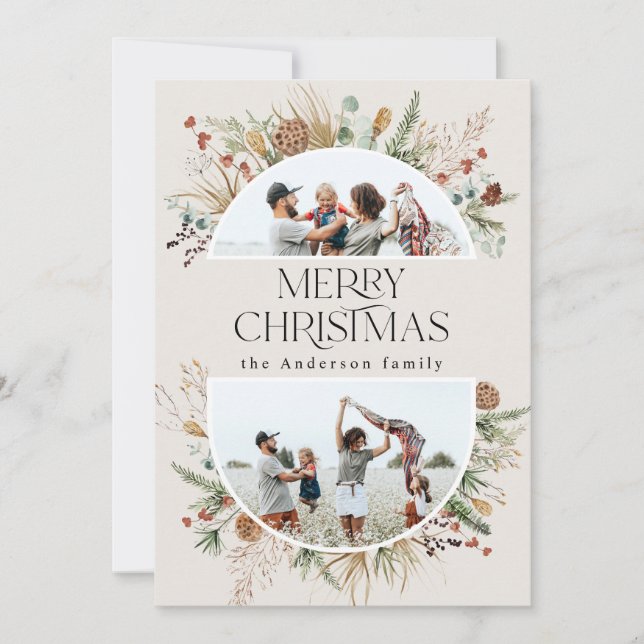 Cartes Pour Fêtes Annuelles Noël 2 arche photo aquarelle aquarelle botanique f (Devant)