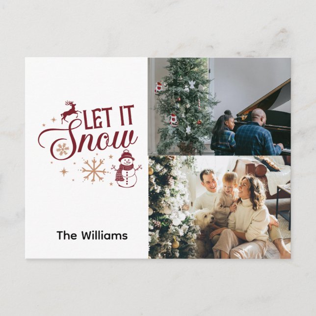 Cartes Pour Fêtes Annuelles Noël 2 Photo Let It Snow Reindeder Snowman (Devant)