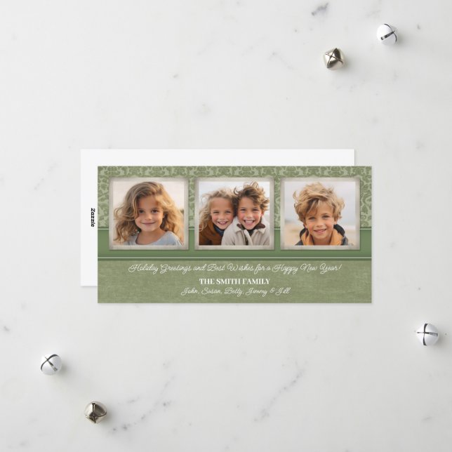 Cartes Pour Fêtes Annuelles Noël - 3 photos VERTICALES shabby chic (Devant/Arrière en situation)