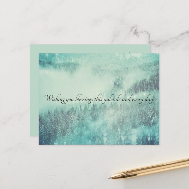 Cartes Pour Fêtes Annuelles Noël À feuillage persistant Forêt Solstice d'hiver (Devant/Arrière en situation)