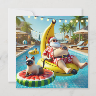 Cartes Pour Fêtes Annuelles Noël à Jully Pool Party avec chat dans la piscine