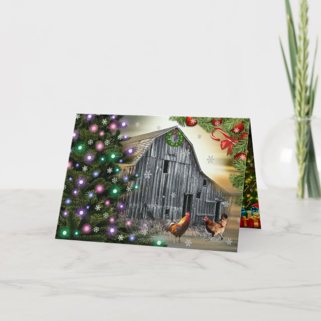 Cartes Pour Fêtes Annuelles Noël À La Ferme Grange Noël Arbre de Noël (Devant)