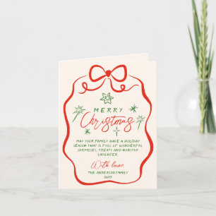 Cartes Pour Fêtes Annuelles Noël à la main Vintage rétro tiré Quirky Bow