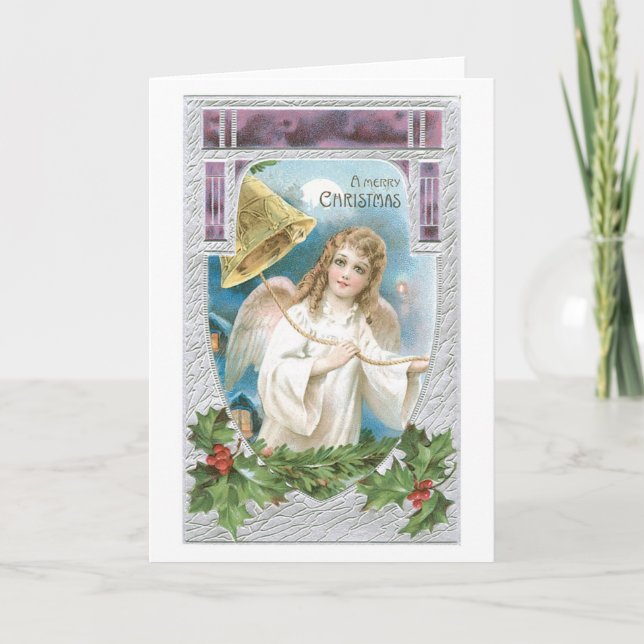 Cartes Pour Fêtes Annuelles Noël à l'ancienne, Ange (Devant)