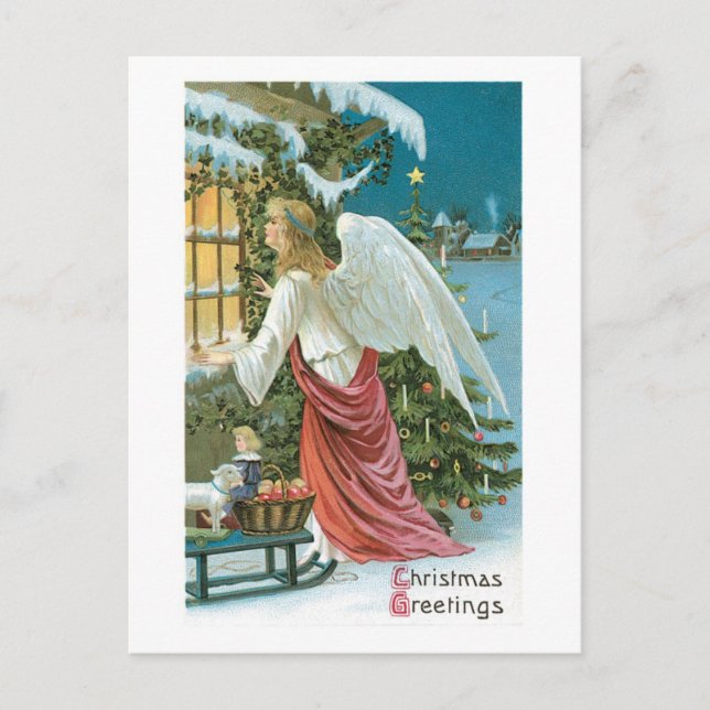 Cartes Pour Fêtes Annuelles Noël à l'ancienne, Ange (Devant)