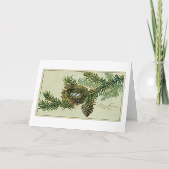 Cartes Pour Fêtes Annuelles Noël à l'ancienne, bois de pin (Devant)