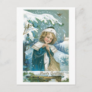 Cartes Pour Fêtes Annuelles Noël à l'ancienne, Fille