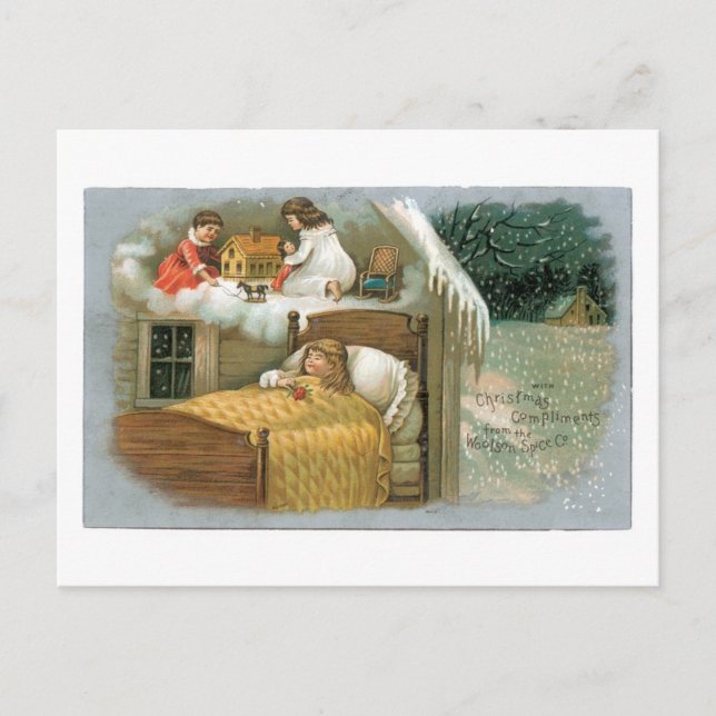 Cartes Pour Fêtes Annuelles Noël à l'ancienne, Fille rêve (Devant)