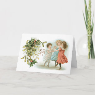 Cartes Pour Fêtes Annuelles Noël à l'ancienne, filles dansantes