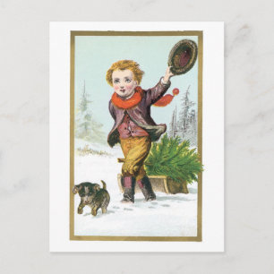 Cartes Pour Fêtes Annuelles Noël à l'ancienne, Garçon avec chiot