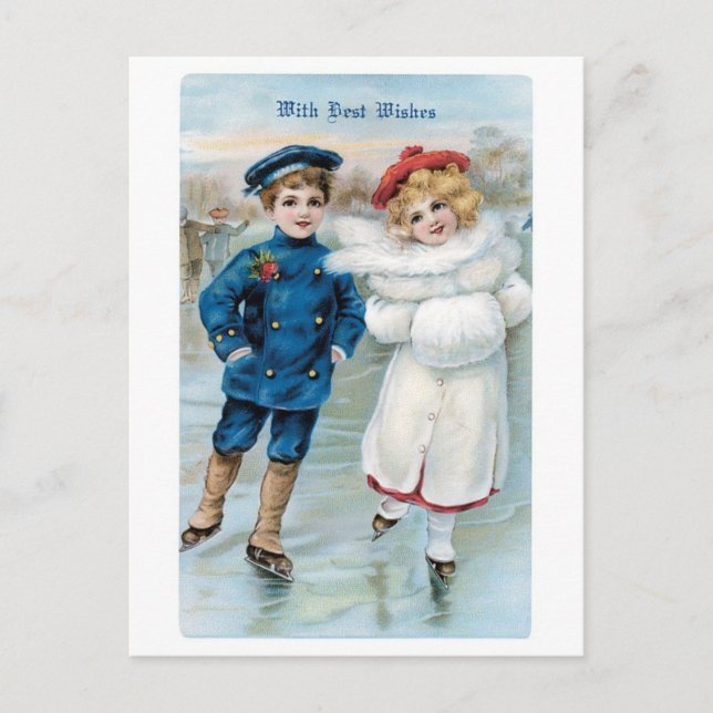 Cartes Pour Fêtes Annuelles Noël à l'ancienne, Patinoire de patinage (Devant)