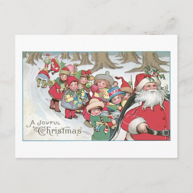 Cartes Pour Fêtes Annuelles Noël à l'ancienne, Père Noël avec enfants (Devant)
