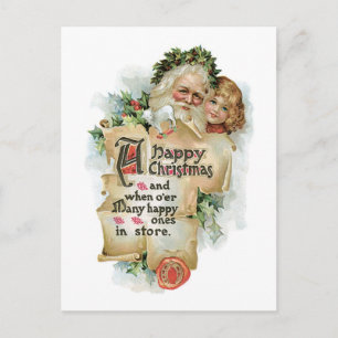 Cartes Pour Fêtes Annuelles Noël à l'ancienne, Père Noël avec fille