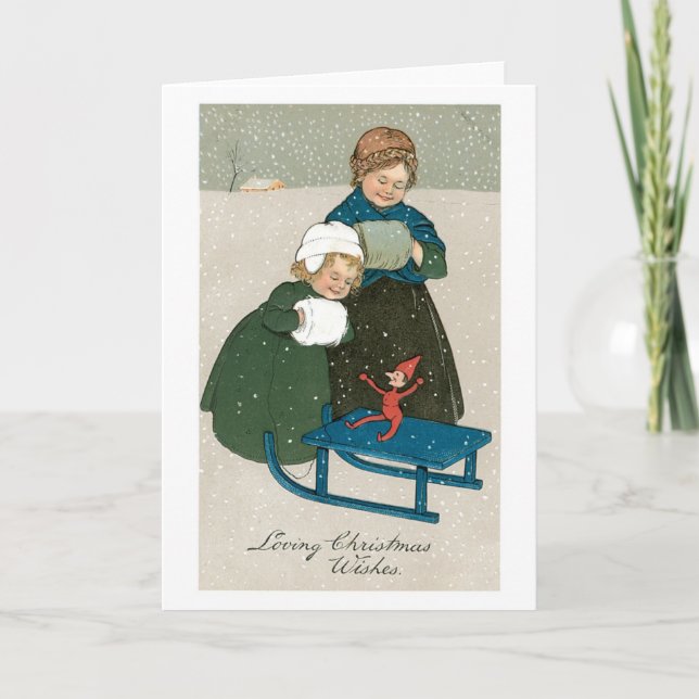 Cartes Pour Fêtes Annuelles Noël à l'ancienne, Soeurs (Devant)