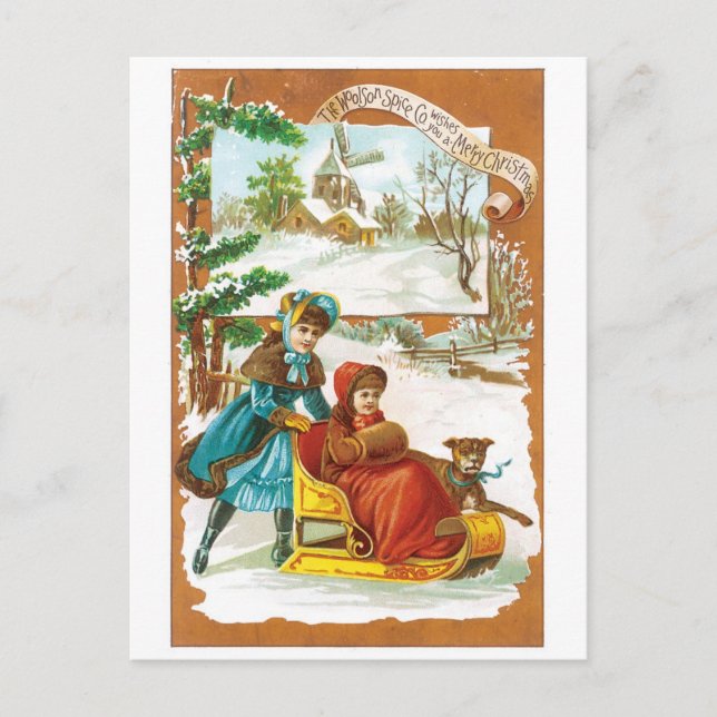 Cartes Pour Fêtes Annuelles Noël à l'ancienne, traîneau (Devant)