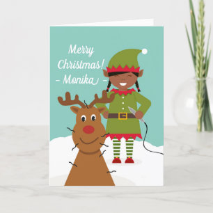 Cartes Pour Fêtes Annuelles Noël à l'électrologue avec Elf et Reindeer