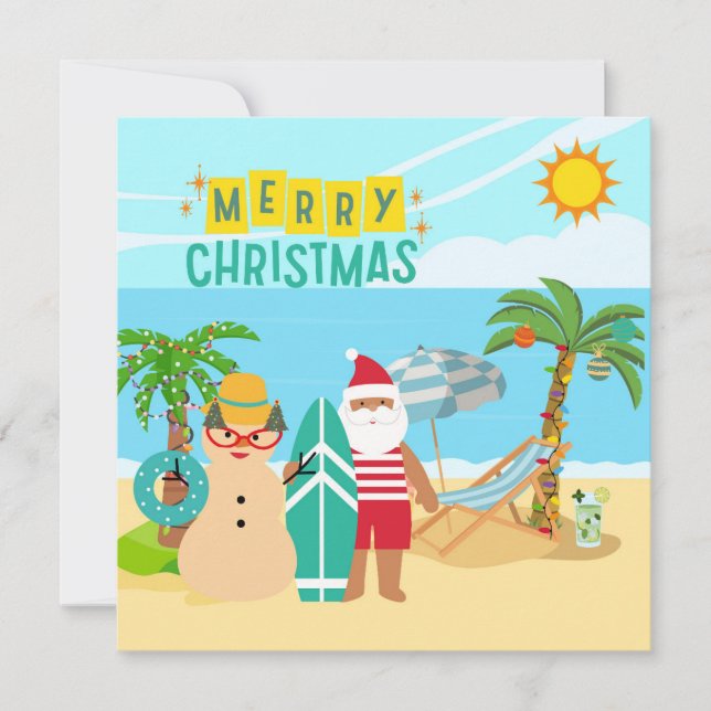 Cartes Pour Fêtes Annuelles Noël à père Noël Beach (Devant)