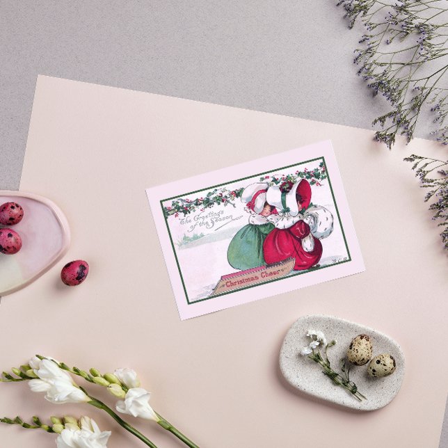 Cartes Pour Fêtes Annuelles Noël à thème vintage Fille hiver (Créateur téléchargé)