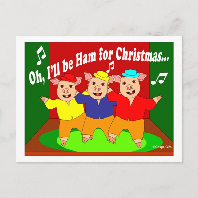 Cartes Pour Fêtes Annuelles Noël à trois cochons cadeau chrétien (Devant)