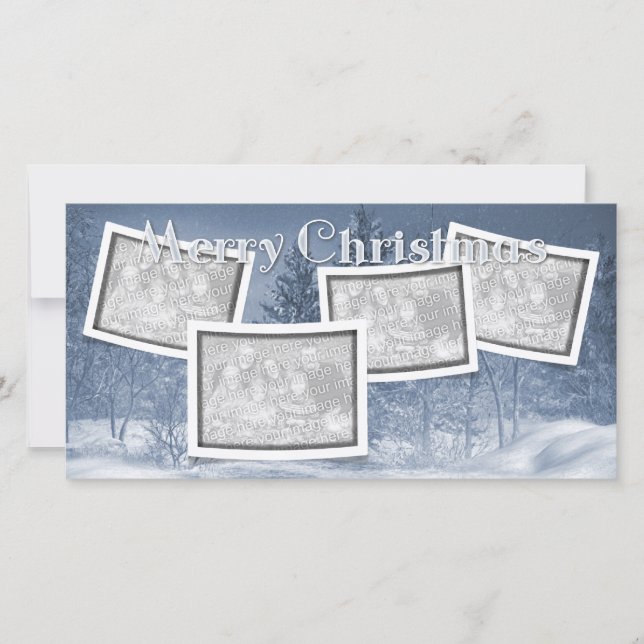 Cartes Pour Fêtes Annuelles Noël AJOUTEZ VOS PHOTOS Scène de neige bleue (Devant)
