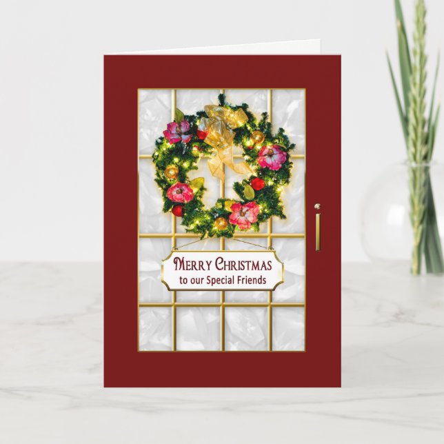Cartes Pour Fêtes Annuelles Noël- Amis - Porte rouge/couronne (Devant)