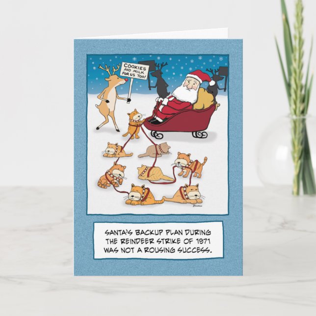 Cartes Pour Fêtes Annuelles Noël amusant : Père Noël des chats en suspension (Devant)