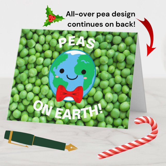 Cartes Pour Fêtes Annuelles Noël amusant "Pois sur Terre" Punny Moderne mignon (Available as an instant download e-card, or in physical form. Happy holidays! )