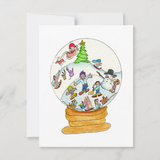 Cartes Pour Fêtes Annuelles Noël - Amusement d'hiver dans un globe de neige