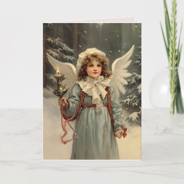 Cartes Pour Fêtes Annuelles noël ange vintage avec bougie (Devant)