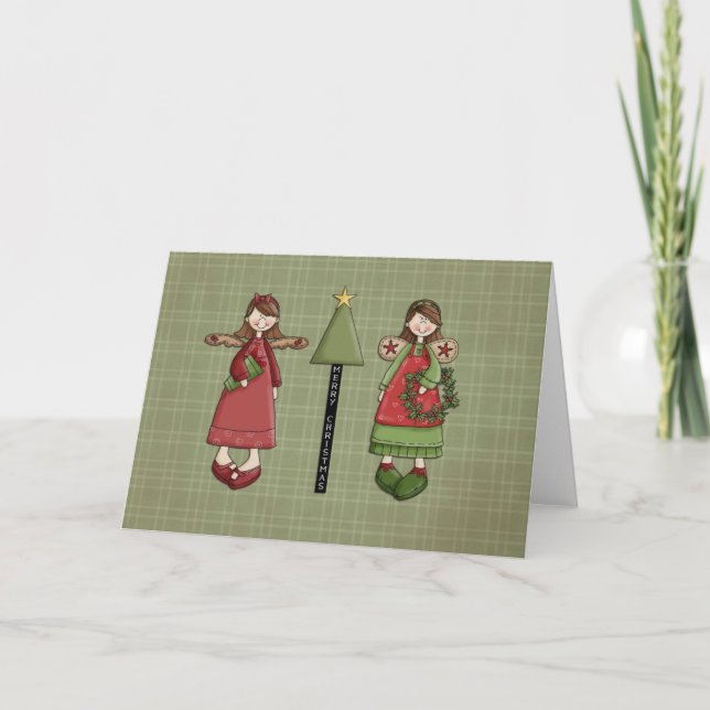Cartes Pour Fêtes Annuelles Noël Angel Girls (Devant)