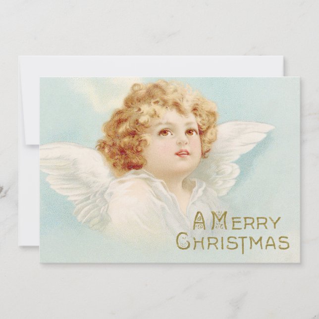 Cartes Pour Fêtes Annuelles Noël Angel Joyeux Noël Religieux Bleu (Devant)