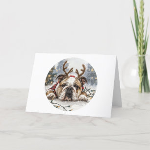 Cartes Pour Fêtes Annuelles Noël anglais Bulldog Reindeer
