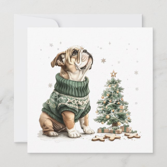 Cartes Pour Fêtes Annuelles Noël Anglais Chien de Noël Arbre (Devant)