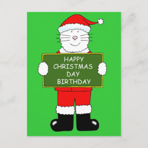 Cartes Pour Fêtes Annuelles Noël Anniversaire Chat en tenue Père Noël