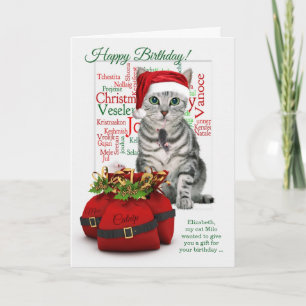 Cartes Pour Fêtes Annuelles Noël Anniversaire Tabby Cat personnalisé