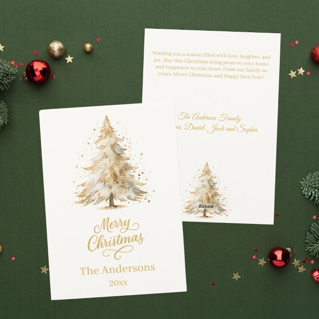 Cartes Pour Fêtes Annuelles Noël arbre neige beige élégant script (Créateur téléchargé)
