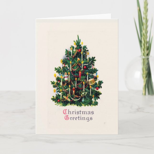 Cartes Pour Fêtes Annuelles Noël Arbre Voeux de Noël Vintage (Devant)