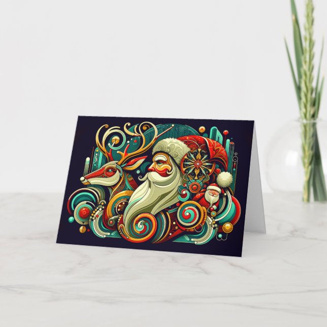 Cartes Pour Fêtes Annuelles Noël Art déco du Père Noël (Devant)