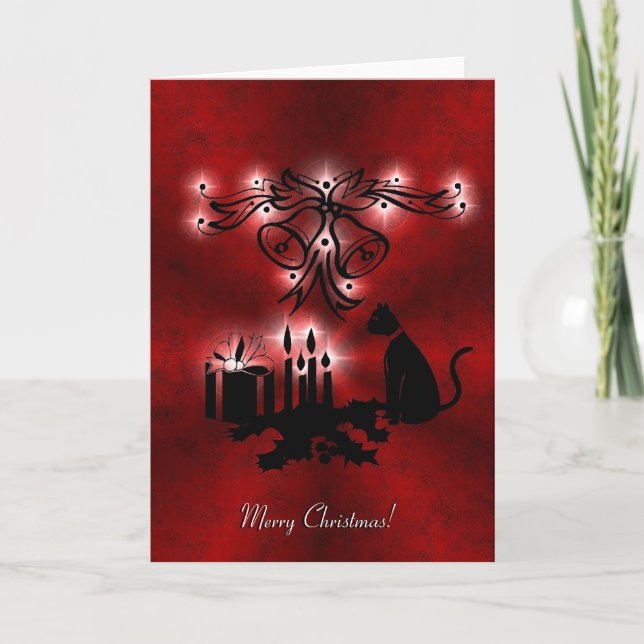 Cartes Pour Fêtes Annuelles Noël Artdeco avec le chat noir (Devant)