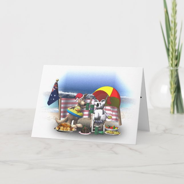 Cartes Pour Fêtes Annuelles Noël australien sur la plage (Devant)