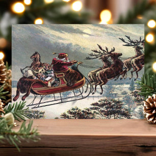 Cartes Pour Fêtes Annuelles Noël aux rennes du traîneau volant de Père Noël vi