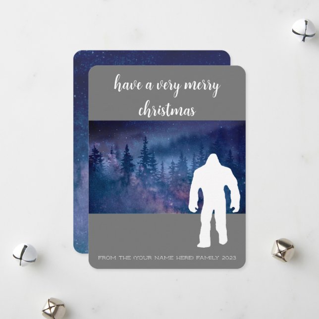 Cartes Pour Fêtes Annuelles Noël avec Bigfoot (Devant/Arrière en situation)